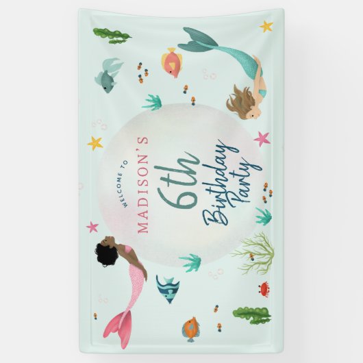 Kinder Schattigee Magische Zeemeermin Verjaardag W Spandoek (Verticaal)