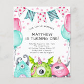 Kinder Schattigee Monsters Verjaardagsfeestuitnodi (Voorkant)