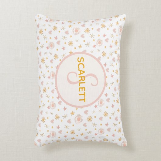 Kinder Schattigee Naam Roze Sinaasappel Patroon va Accent Kussen (Voorkant(Verticaal))