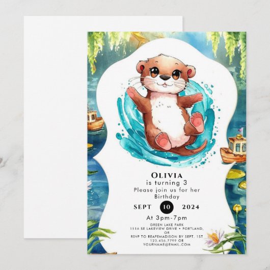 Kinder Schattigee Otter Verjaardag Kaart (Voorkant / Achterkant)