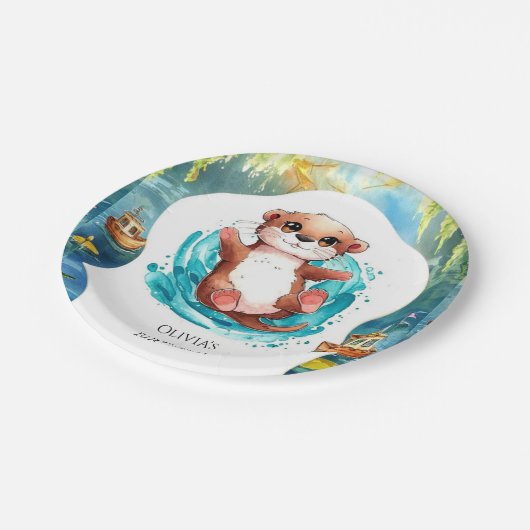 Kinder Schattigee Otter Verjaardag Papieren Bordje (Gekanteld)
