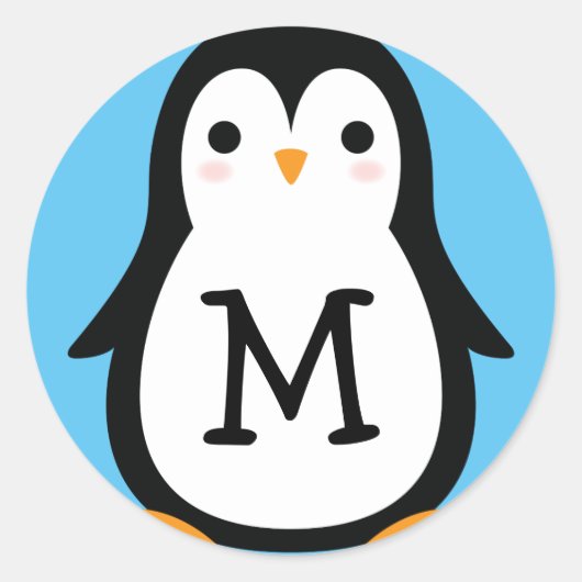 Kinder Schattigee Pinguïn Monogram Envelop Seal St Ronde Sticker (Voorkant)