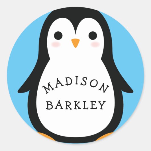 Kinder Schattigee Pinguïn Naam Envelop Seal Sticke Ronde Sticker (Voorkant)