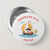 Kinder Schattigee piratenschip verjaardagsfeest Ronde Button 7,6 Cm (Voorkant /achterkant)