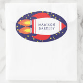 Kinder Schattigee raketschip naam envelop afdichti Ovale Sticker (Tas)