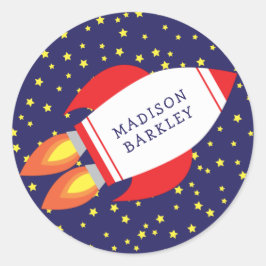 Kinder Schattigee raketschip naam envelop afdichti Ronde Sticker