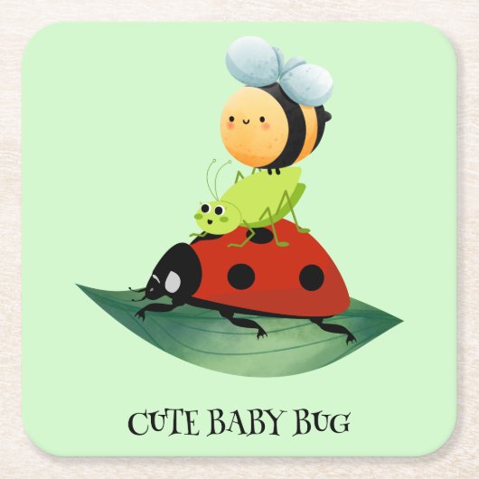 Kinder Schattigee Rode lieveheersbeestje Bijeninse Kartonnen Onderzetters (Voorkant)