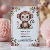 Kinder Schattigee Roze Aap 1e Verjaardagsfeest Kaart