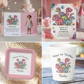 Kinder Schattigee Roze Dinosaurus 6e Verjaardagsfe Kaart