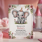Kinder Schattigee Roze Olifant 6e Verjaardagsfeest Kaart