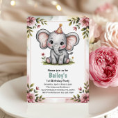 Kinder Schattigee roze olifant verjaardagsfeestje Kaart