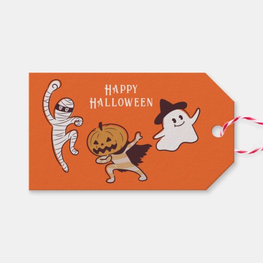 Kinder Schattigee spook blij Halloween Cadeaulabel (Voorkant (Horizontaal))