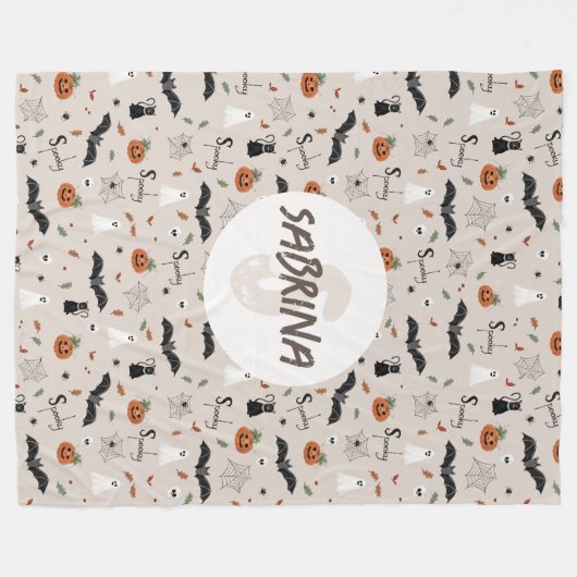 Kinder Schattigee Spooky Halloween Herfst Monogram Fleece Deken (Voorkant (Horizontaal))