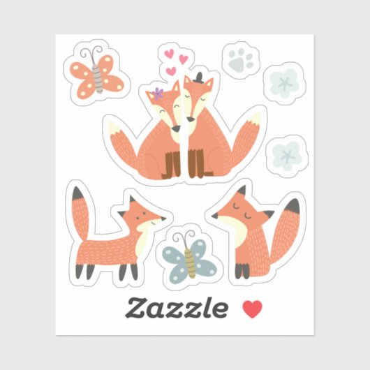 Kinder Schattigee vriendelijke vossen in liefde vl Sticker (Vel)