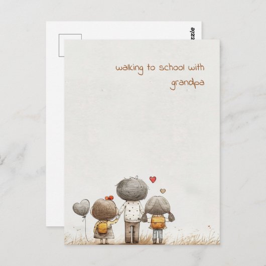 Kinder school met opa briefkaart (Voorkant / Achterkant)
