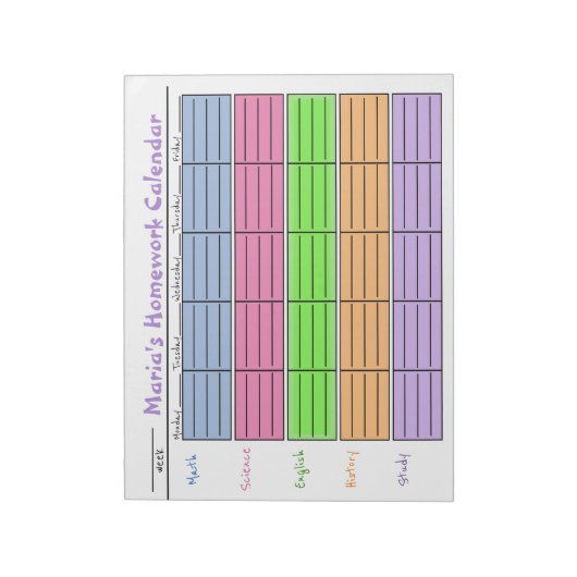 Kinder school om een kleurrijke kalendergrafiek te notitieblok (Linkerzijde)