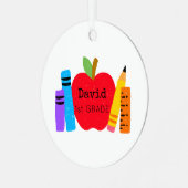 Kinder schoolnaam GRADE Apple Books Pencils Fun Metalen Ornament (Voorkant links)