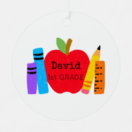 Kinder schoolnaam GRADE Apple Books Pencils Fun Metalen Ornament