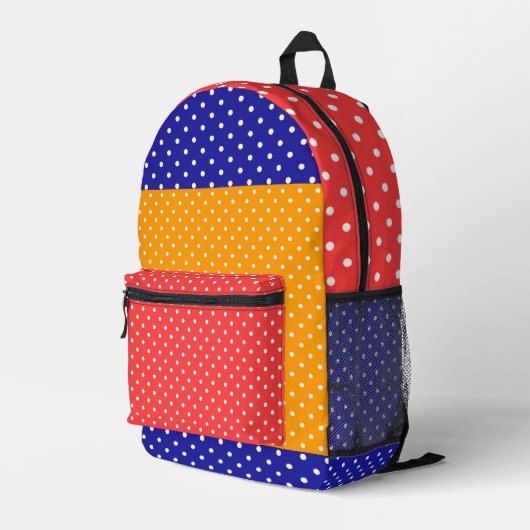 Kinder schoolreizen Rood Geel Blauw Polka Dots Bedrukte Rugzak (Achterkant Hoek Rechts)