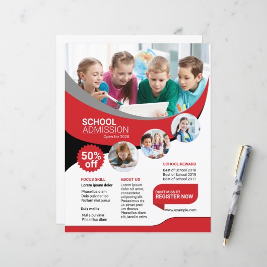 Kinder schooltoelatingsflyer (Voorkant / Achterkant in situ)