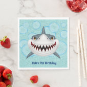 Kinder Shark Aqua Glitter Birthday Party Napkins Servet (Insitu)