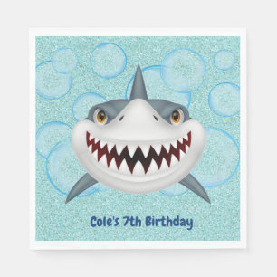 Kinder Shark Aqua Glitter Birthday Party Napkins Servet