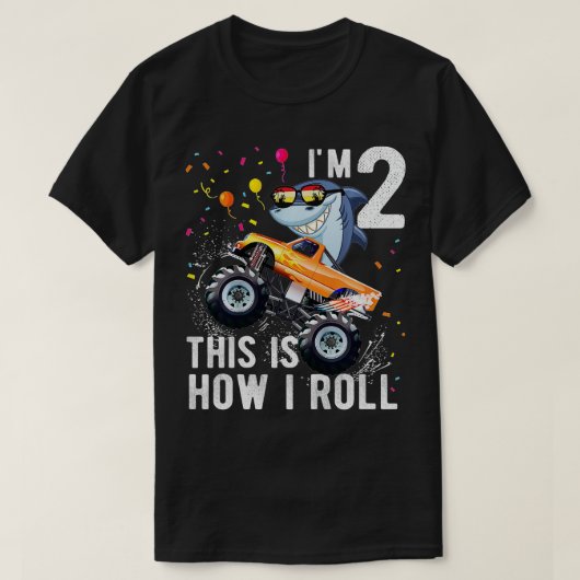 Kinder Shark Monster Truck 2e verjaardag Boys en G T-shirt (Design voorkant)
