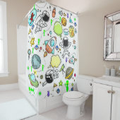 Kinder Shower Curtain Astronauts Aliens Space Douchegordijn (In situ)