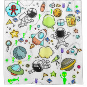 Kinder Shower Curtain Astronauts Aliens Space Douchegordijn (Voorkant)
