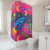 Kinder Shower Curtain Rocket Aliens Space Douchegordijn (In situ)