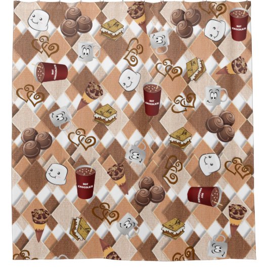 Kinder showgordijn met warme chocolade Marshmallow Douchegordijn (Voorkant)