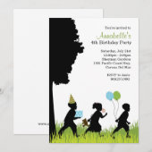 Kinder Silhouette Birthday Party Invitation Kaart (Voorkant / Achterkant)
