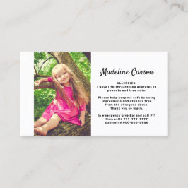 Kinder Simple Photo Food Allergy Medical Alert Car Contactkaartje