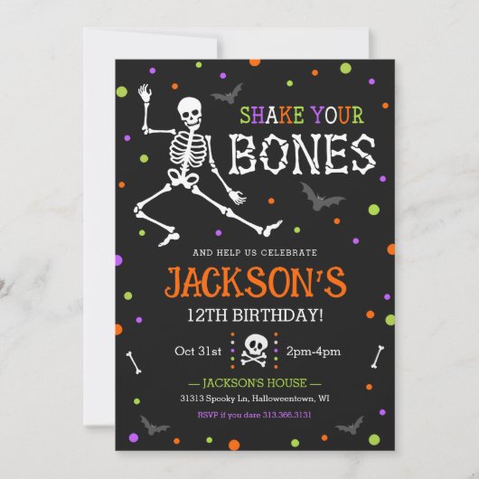 Kinder Skeleton Halloween Verjaardagsuitnodiging Kaart (Voorkant)