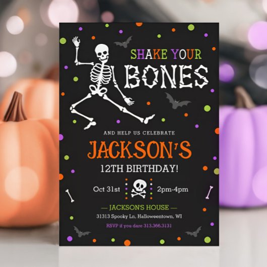 Kinder Skeleton Halloween Verjaardagsuitnodiging Kaart