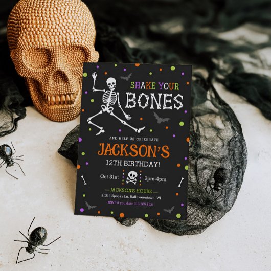 Kinder Skeleton Halloween Verjaardagsuitnodiging Kaart