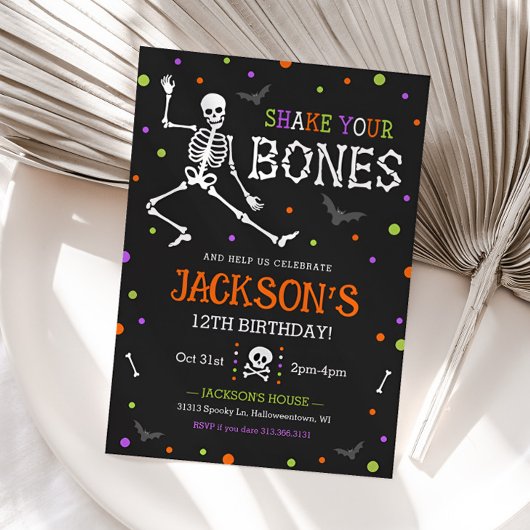 Kinder Skeleton Halloween Verjaardagsuitnodiging Kaart