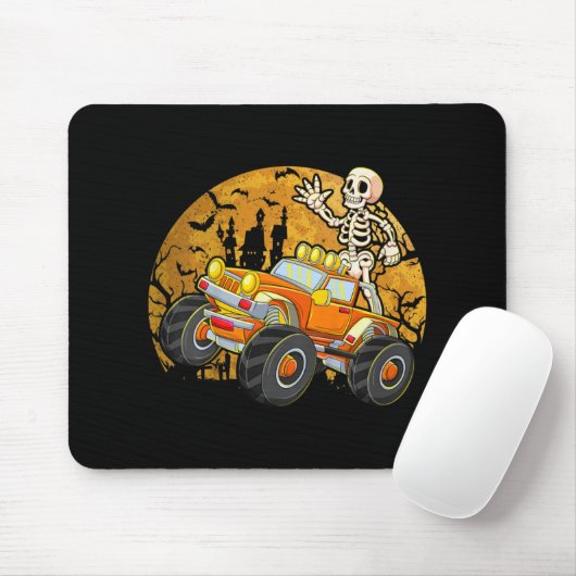 Kinder Skeleton Riding Monster Truck Halloween Cos Muismat (Met muis)