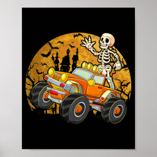Kinder Skeleton Riding Monster Truck Halloween Cos Poster