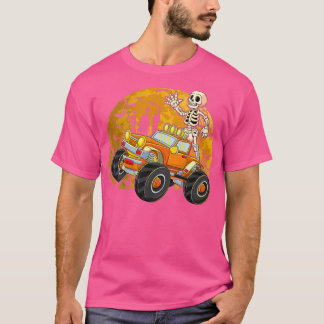 Kinder Skeleton Riding Monster Truck Halloween Cos T-shirt