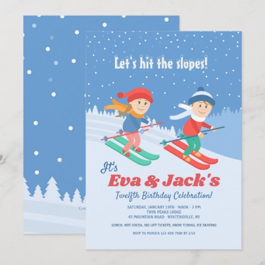Kinder Ski Uitnodiging (Voorkant / Achterkant)