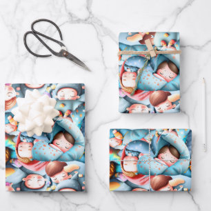 Kinder slaap sluimer sleepover pyjama party inpakpapier vel