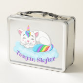 Kinder Slaapend Kat Unicorn Red Lunchbox (Achterkant)