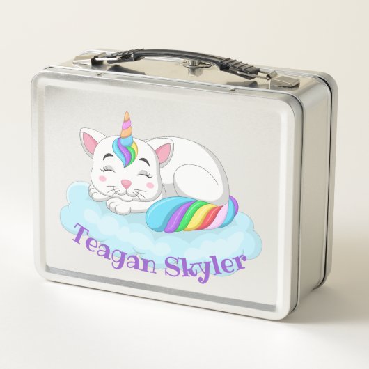 Kinder Slaapend Kat Unicorn Red Lunchbox (Achterkant)