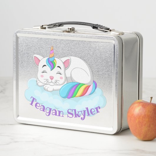 Kinder Slaapend Kat Unicorn Red Lunchbox (In situ)