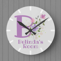 Kinder slaapkamer klok met naam Belinda & Initiaal
