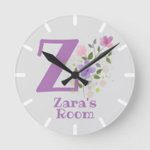 Kinder slaapkamer klok met naam & initiaal