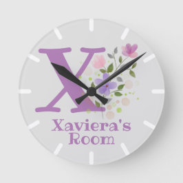 Kinder slaapkamer klok met naam Xaviera & Initiaal