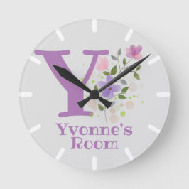 Kinder slaapkamer klok met naam Yvonne & Initiaal
