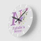 Kinder slaapkamer met naam en Initiaal Ronde Klok (Hoek)